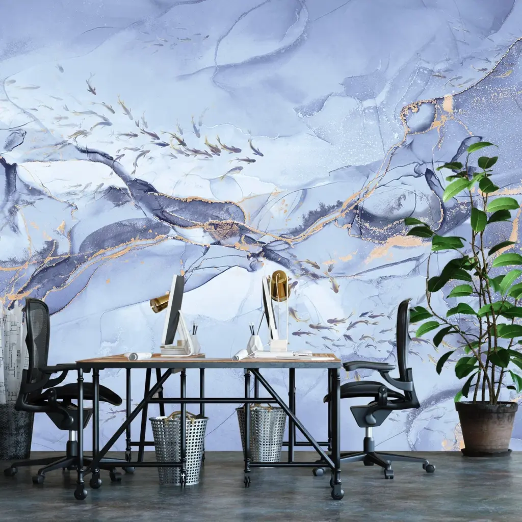 Flock Of Fish Design Mural WALLPAPER, Available in Various Paper Texture, Code FJ320. 105 CM WIDE ROLL PANELS. - Image 2