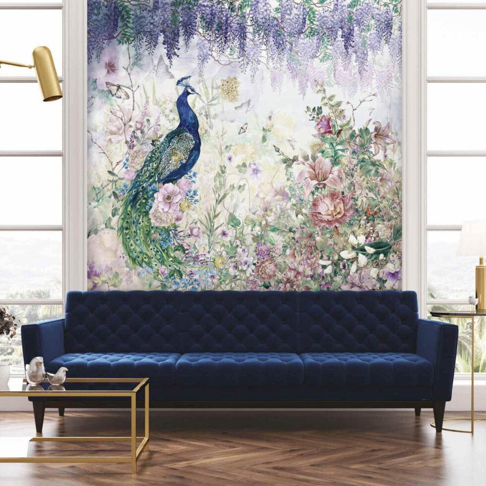 Colorful Peacock Design Vinyl, FABRIC BACK Wall Mural in Different Texture - Code A300 - Image 7