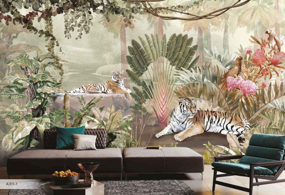 Tiger Design Vinyl, FABRIC BACK Wall Mural in Different Texture - Code A311 - Image 5