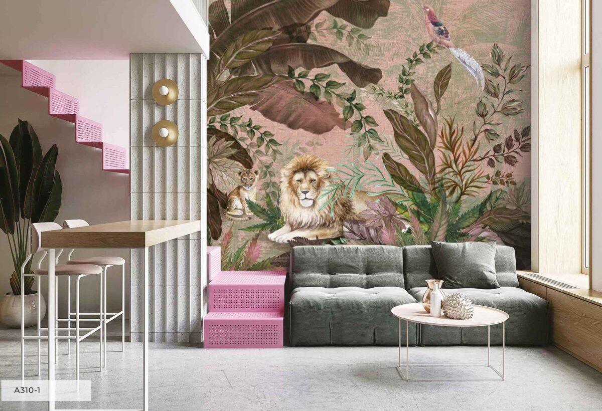 Lion Patterned Design, VINYL FABRIC TEXTILE Wall Mural in Different Texture, Code A310. It is produced as ONE PIECE WITHOUT JOINT. - Image 4