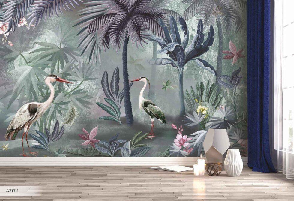 Birds Pattern Design Vinyl, FABRIC BACK Wall Mural in Different Texture - Code A317 - Image 7