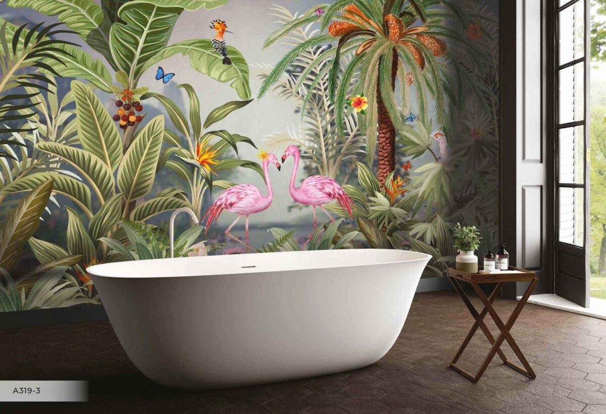 Flamingo Design, VINYL FABRIC TEXTILE Wall Mural in Different Texture, Code A319. It is produced as ONE PIECE WITHOUT JOINT. - Image 7