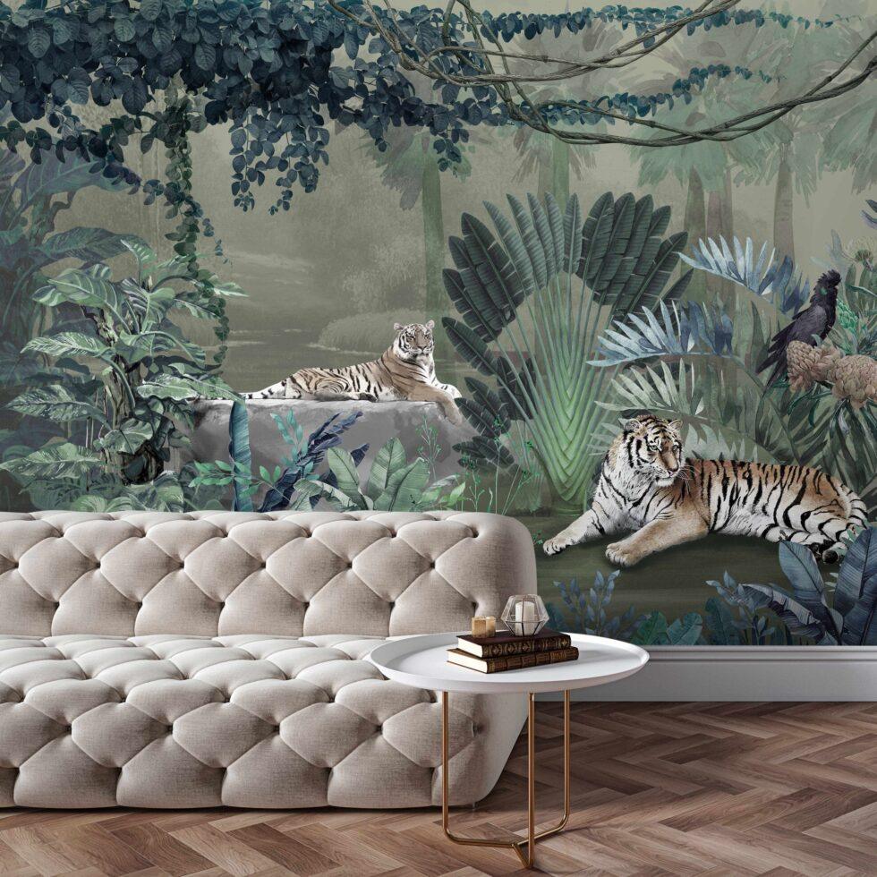 Tiger Design Vinyl, FABRIC BACK Wall Mural in Different Texture - Code A311