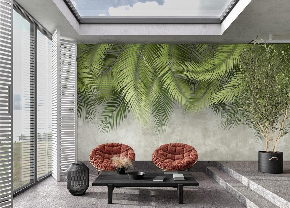 Palm Leaves Pattern Design Vinyl, FABRIC BACK Wall Mural in Different Texture Code FJ312 - Image 5