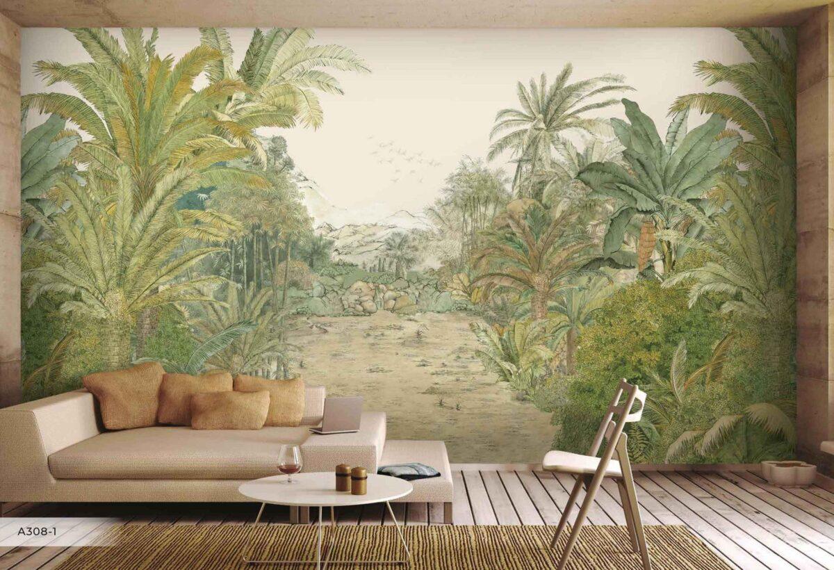 Amazon Forests Design, VINYL FABRIC TEXTILE Wall Mural in Different Texture, Code A308. It is produced as ONE PIECE WITHOUT JOINT. - Image 1
