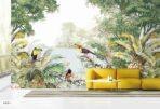 Parrot Design, VINYL FABRIC TEXTILE Wall Mural in Different Texture, Code A323.  It is produced as ONE PIECE without joint. - Image 2