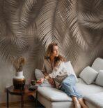 Palm Leaves Pattern Design Mural WALLPAPER, Available in various Paper Texture, Code FJ312. It is Produced as 105 CM Wide Roll Panels. - Image 5