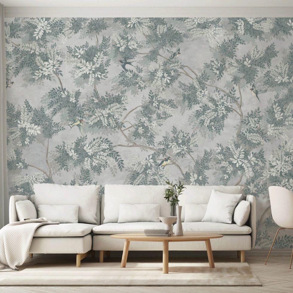 Green Leaf Design Embossed Vinyl, Fabric Back Wall Mural in Different Texture - Code SE300 - Image 5