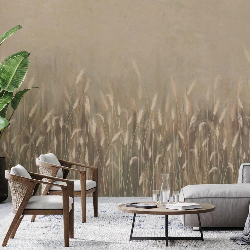 Pampas Flower Design Embossed Vinyl, Fabric Back Wall Mural in Different Texture - Code SE302