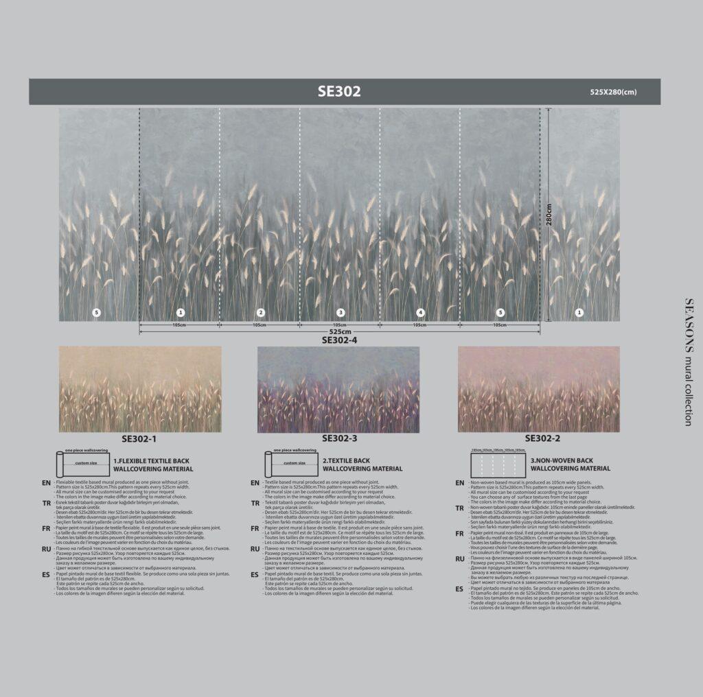 Pampas Flower Design MURAL WALLPAPER, Available in Various Paper Texture, Code SE302. It is Produced as 105 CM WIDE ROLL PANELS. - Image 9