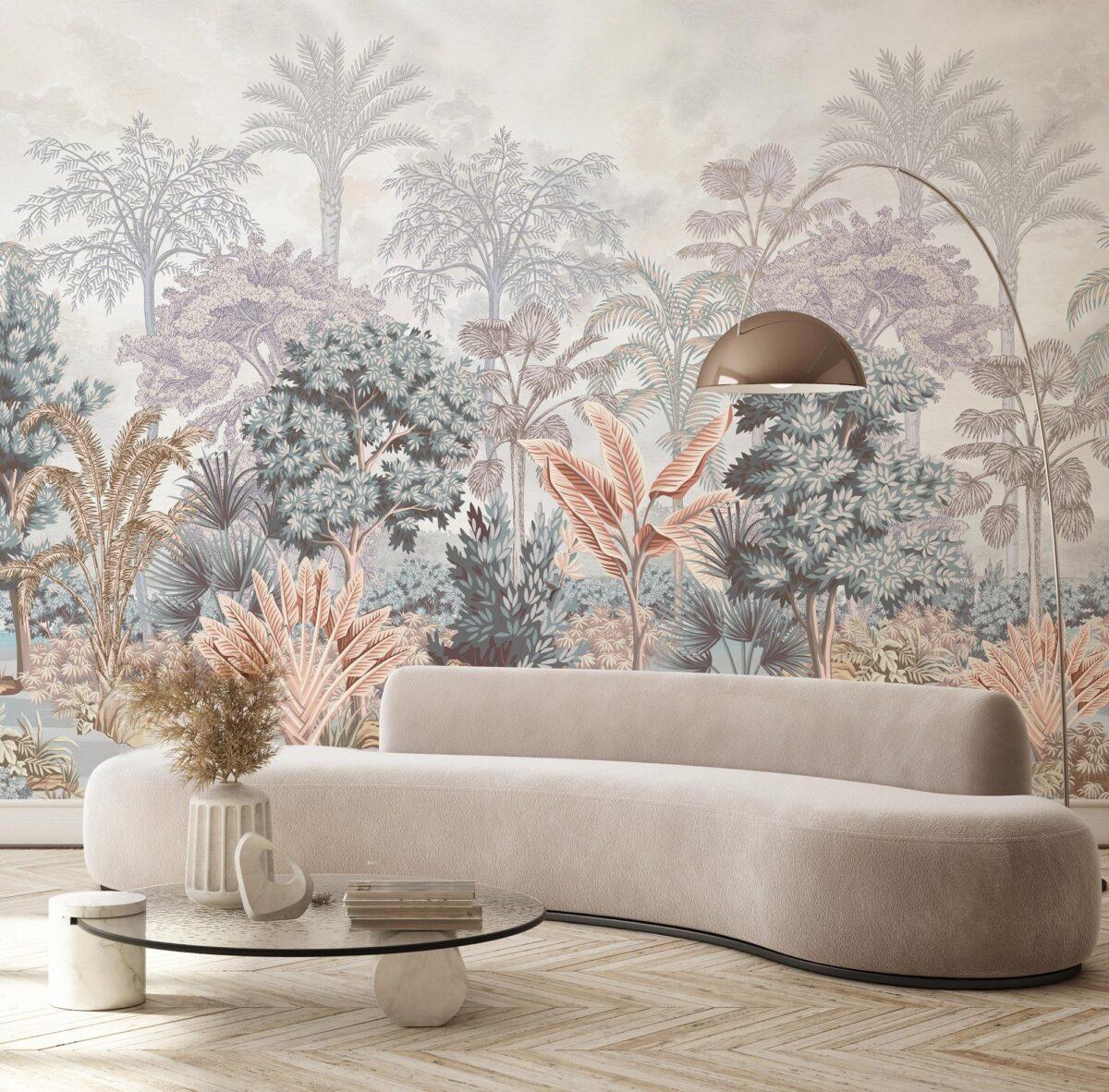 Colorful Jungle, VINYL FABRIC TEXTILE Wall Mural in Different Texture, Code SE304. It is produced as ONE PIECE WITHOUT JOINT. - Image 5