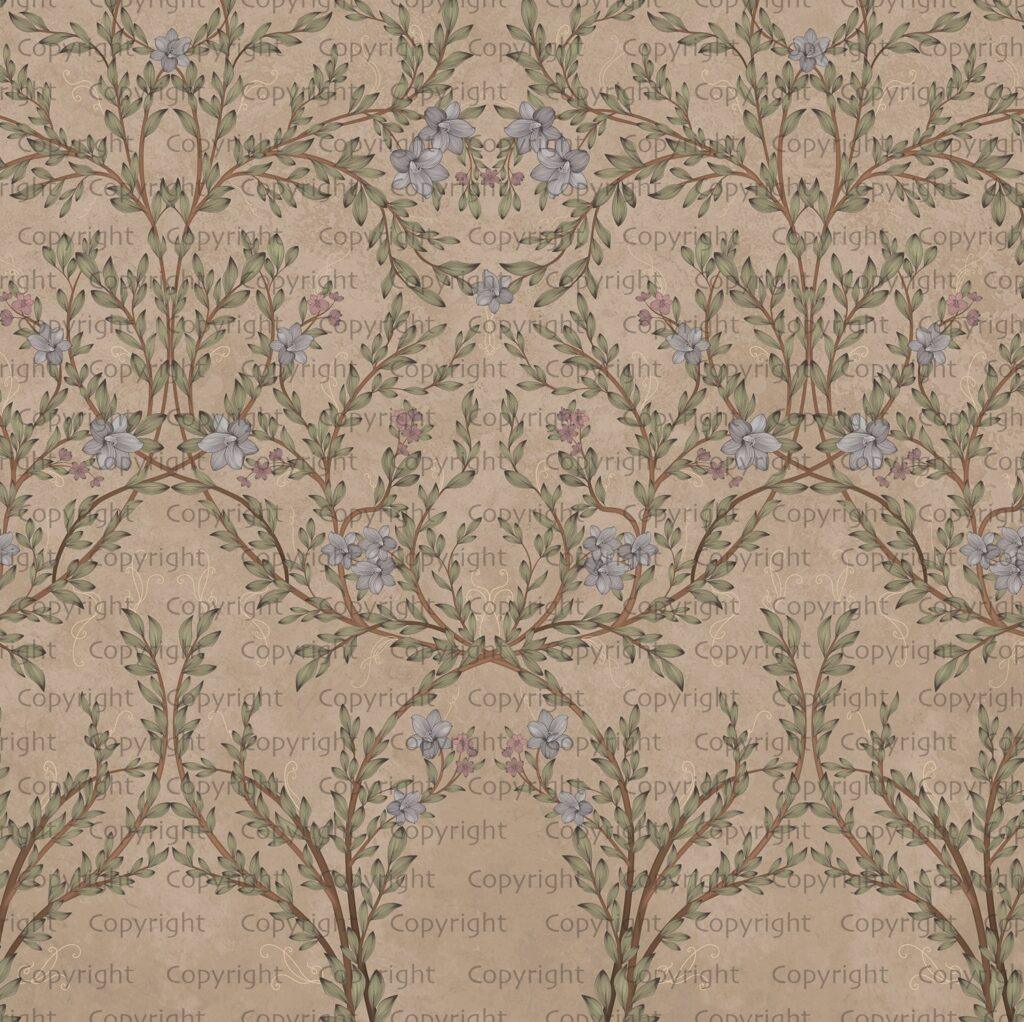 Floral and Leaf Design MURAL WALLPAPER, Available in Various Paper Texture, Code SE307. It is Produced as 105 CM WIDE ROLL PANELS. - Image 2