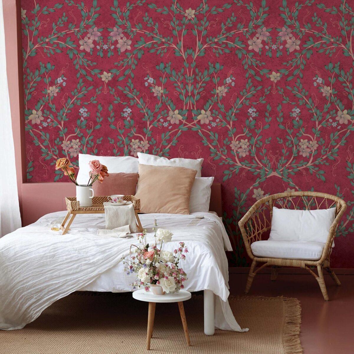 Floral and Leaf Design, VINYL FABRIC TEXTILE Wall Mural in Different Texture, Code SE307. It is produced as ONE PIECE WITHOUT JOINT. - Image 7