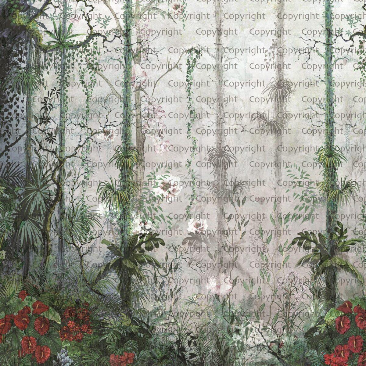 Tropical Nature Design, VINYL FABRIC TEXTILE Wall Mural in Different Texture, Code SE308. It is produced as ONE PIECE WITHOUT JOINT. - Image 1