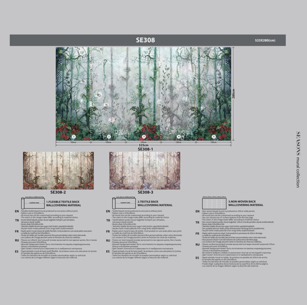 Tropical Nature Design MURAL WALLPAPER, Available in Various Paper Texture, Code SE308. It is Produced as 105 CM WIDE ROLL PANELS. - Image 7