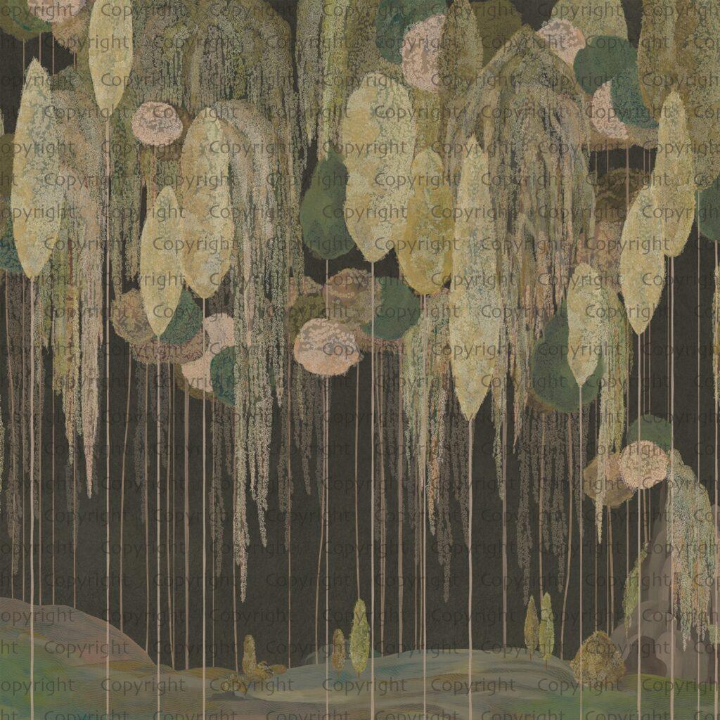 Abstract Mediterranean Cypress Tree Design, VINYL FABRIC TEXTILE Wall Mural in Different Texture, Code SE309. It is produced as ONE PIECE WITHOUT JOINT. - Image 3