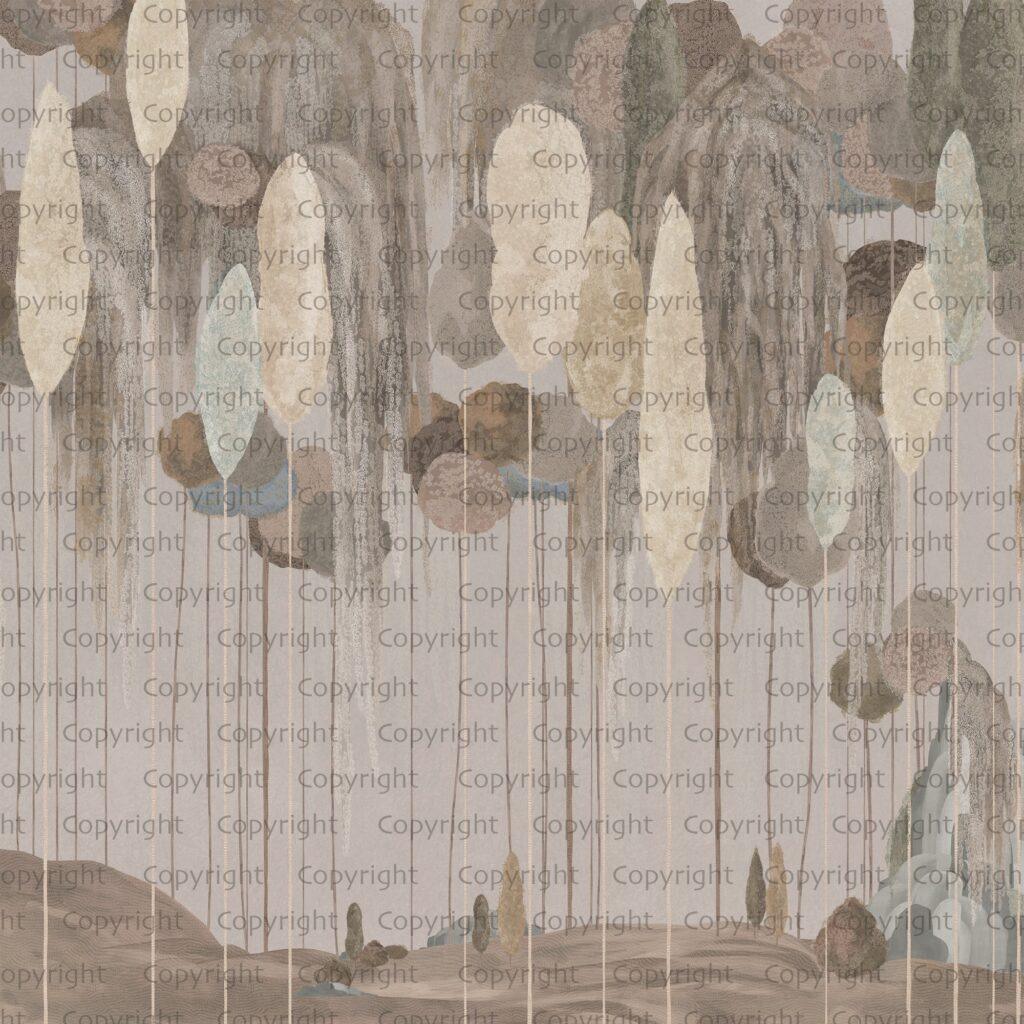 Abstract Mediterranean Cypress Tree Design, VINYL FABRIC TEXTILE Wall Mural in Different Texture, Code SE309. It is produced as ONE PIECE WITHOUT JOINT. - Image 4