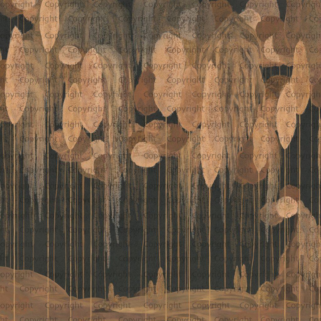 Abstract Mediterranean Cypress Tree Design, VINYL FABRIC TEXTILE Wall Mural in Different Texture, Code SE309. It is produced as ONE PIECE WITHOUT JOINT. - Image 2