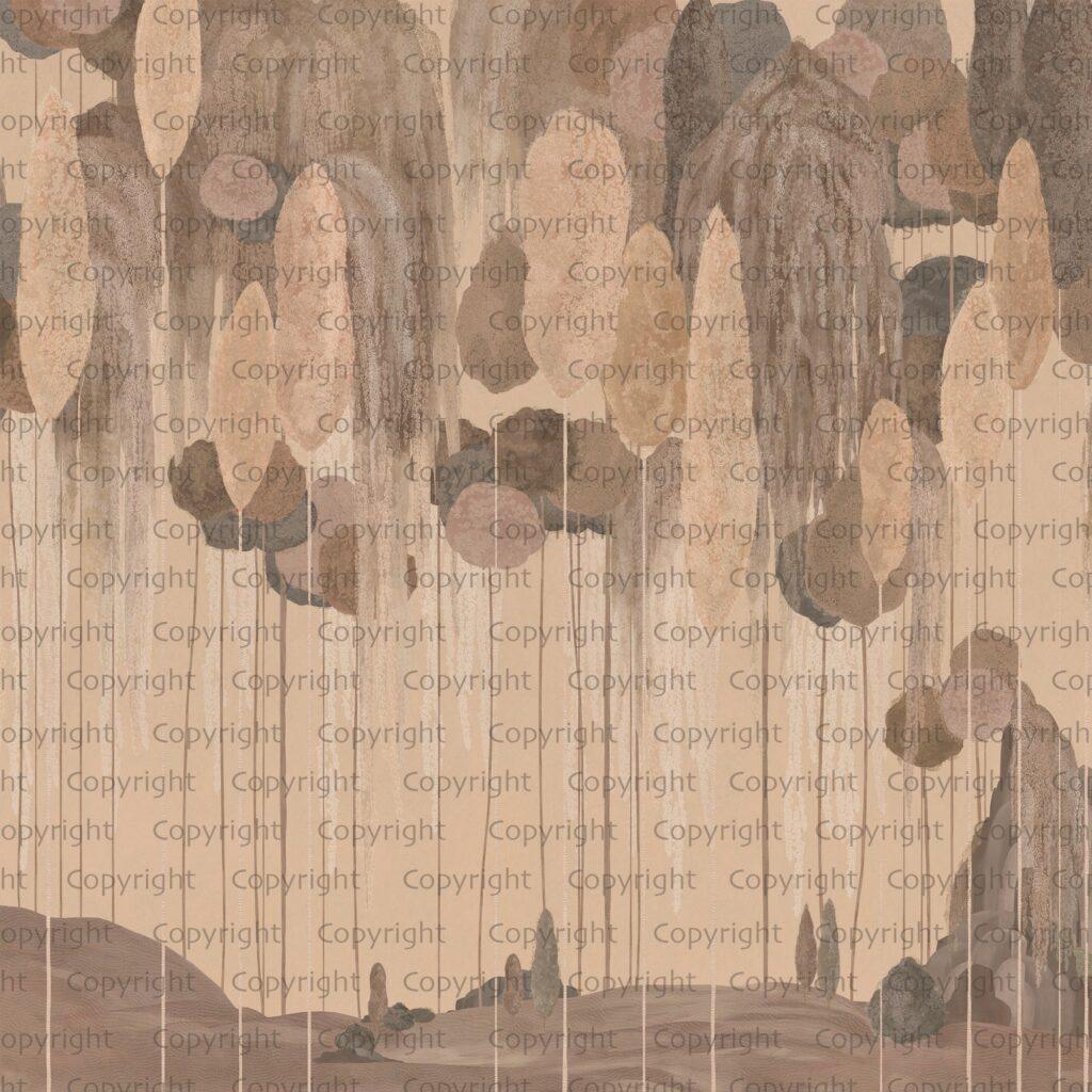 Abstract Mediterranean Cypress Tree Design, VINYL FABRIC TEXTILE Wall Mural in Different Texture, Code SE309. It is produced as ONE PIECE WITHOUT JOINT.