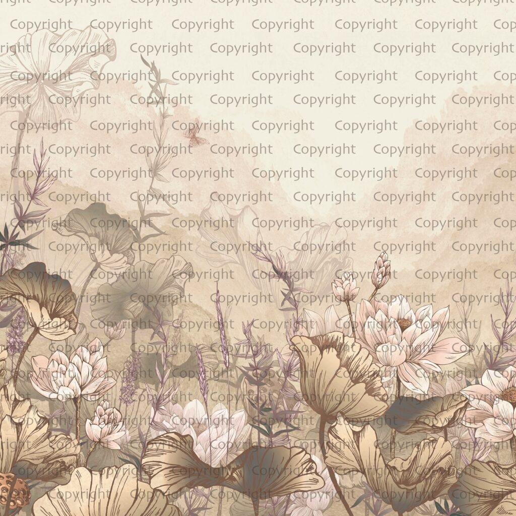 Floral Design MURAL WALLPAPER, Available in Various Paper Texture, Code SE310. It is Produced as 105 CM WIDE ROLL PANELS.