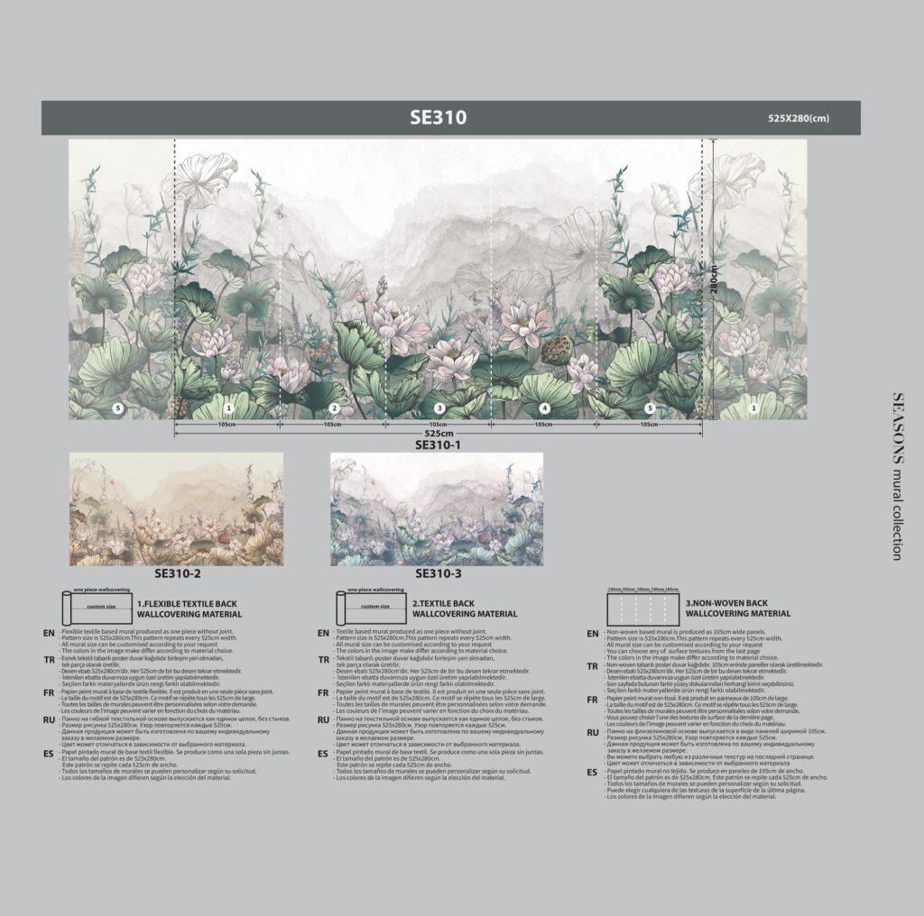 Floral Design MURAL WALLPAPER, Available in Various Paper Texture, Code SE310. It is Produced as 105 CM WIDE ROLL PANELS. - Image 8