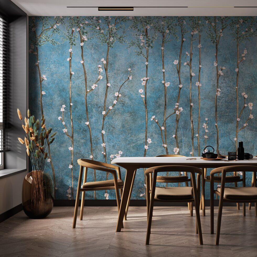 Cherry Blossom Tree Design Embossed Vinyl, Fabric Back Wall Mural in Different Texture - Code SE311