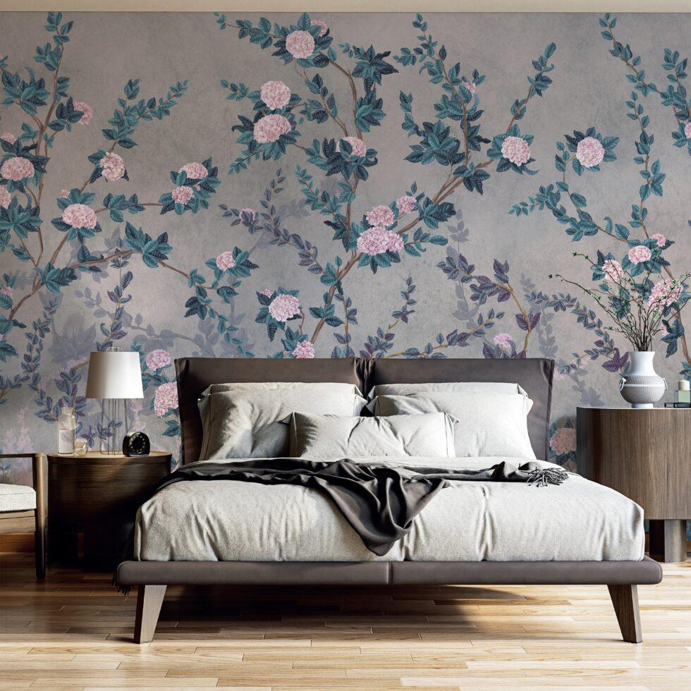 Floral Design Embossed Vinyl, Fabric Back Wall Mural in Different Texture - Code SE313