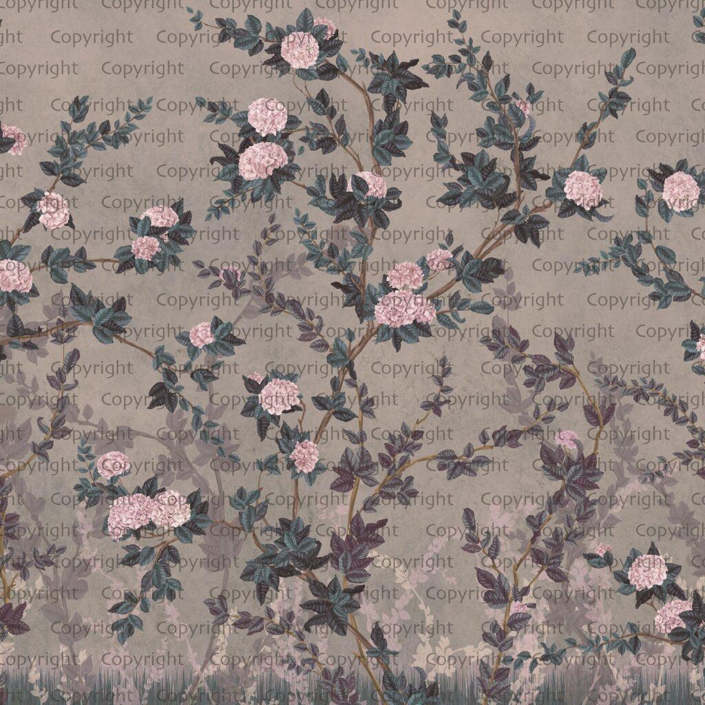 Floral Design, VINYL FABRIC TEXTILE Wall Mural in Different Texture, Code SE313. It is produced as ONE PIECE WITHOUT JOINT. - Image 2