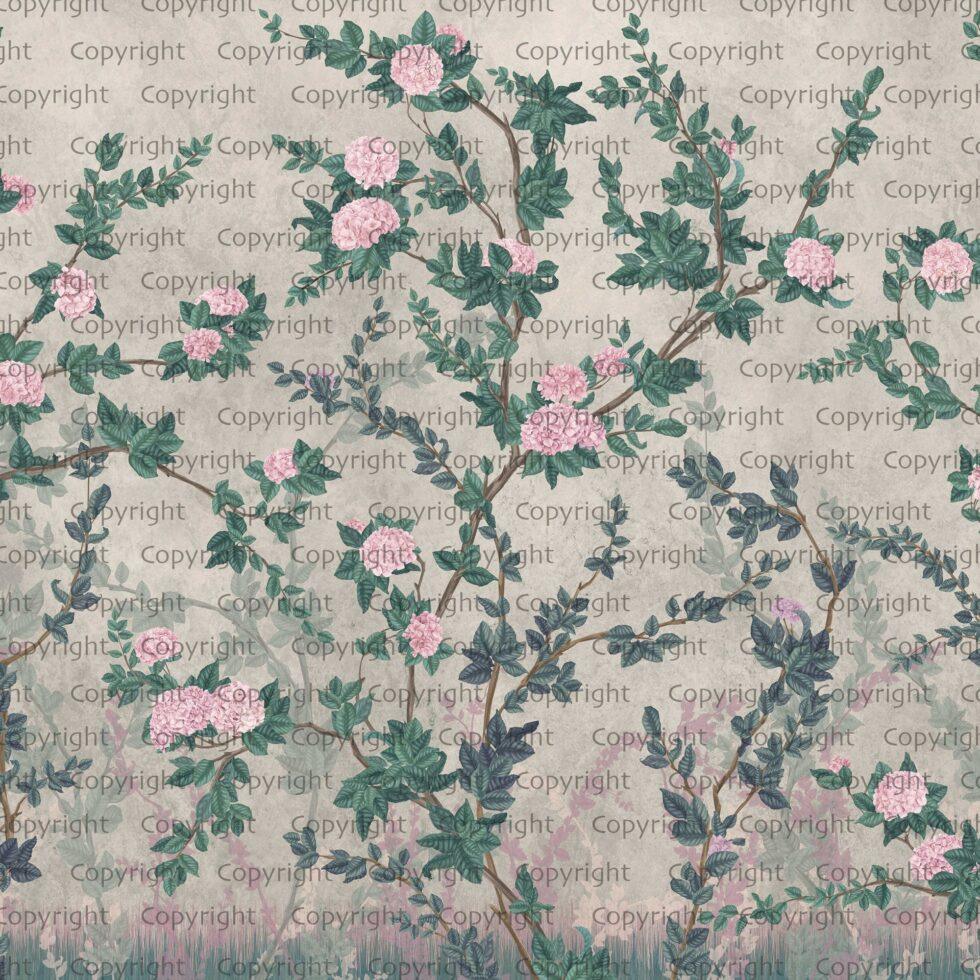 Floral Design, VINYL FABRIC TEXTILE Wall Mural in Different Texture, Code SE313. It is produced as ONE PIECE WITHOUT JOINT.