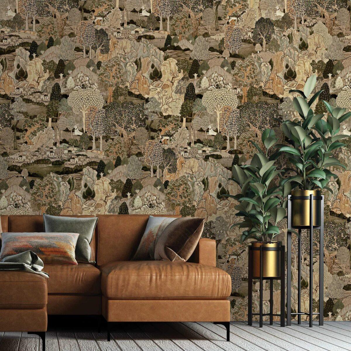 Abstract Colorful Nature Design, VINYL FABRIC TEXTILE Wall Mural in Different Texture, Code SE314. It is produced as ONE PIECE WITHOUT JOINT. - Image 6
