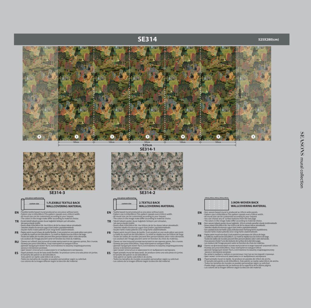 Abstract Colorful Nature Design MURAL WALLPAPER, Available in Various Paper Texture, Code SE314. It is Produced as 105 CM WIDE ROLL PANELS. - Image 7