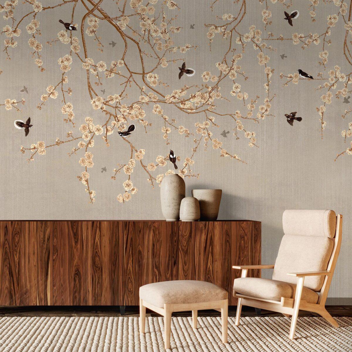 Floral and Bird Detailed Design, VINYL FABRIC TEXTILE Wall Mural in Different Texture, Code SE316. It is produced as ONE PIECE WITHOUT JOINT. - Image 6
