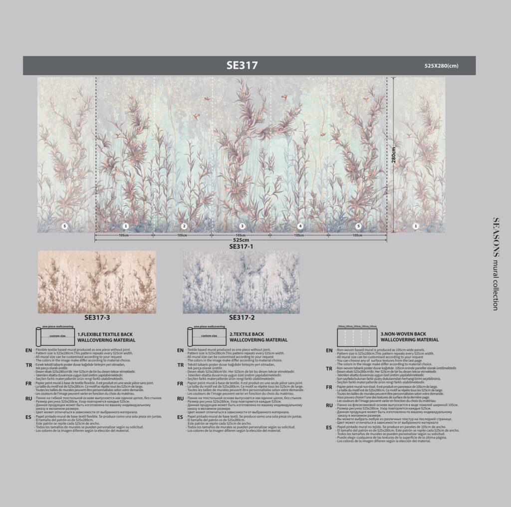 Limonium Flowers Design MURAL WALLPAPER, Available in Various Paper Texture, Code SE317. It is Produced as 105 CM WIDE ROLL PANELS. - Image 7