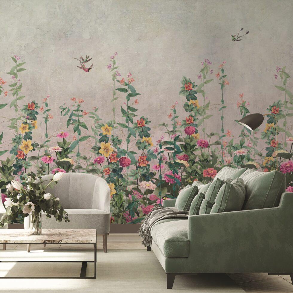 Floral Design Embossed Vinyl, Fabric Back Wall Mural in Different Texture - Code SE320