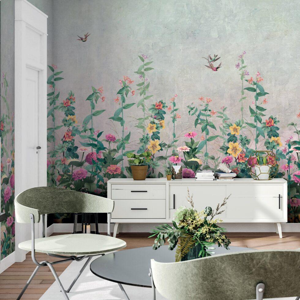 Floral Design Embossed Vinyl, Fabric Back Wall Mural in Different Texture - Code SE320 - Image 2