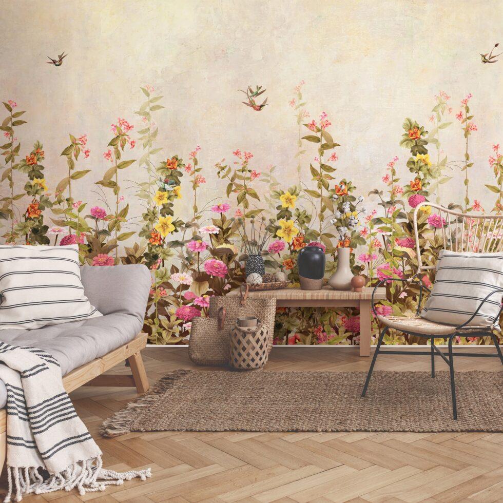 Floral Design Embossed Vinyl, Fabric Back Wall Mural in Different Texture - Code SE320 - Image 3