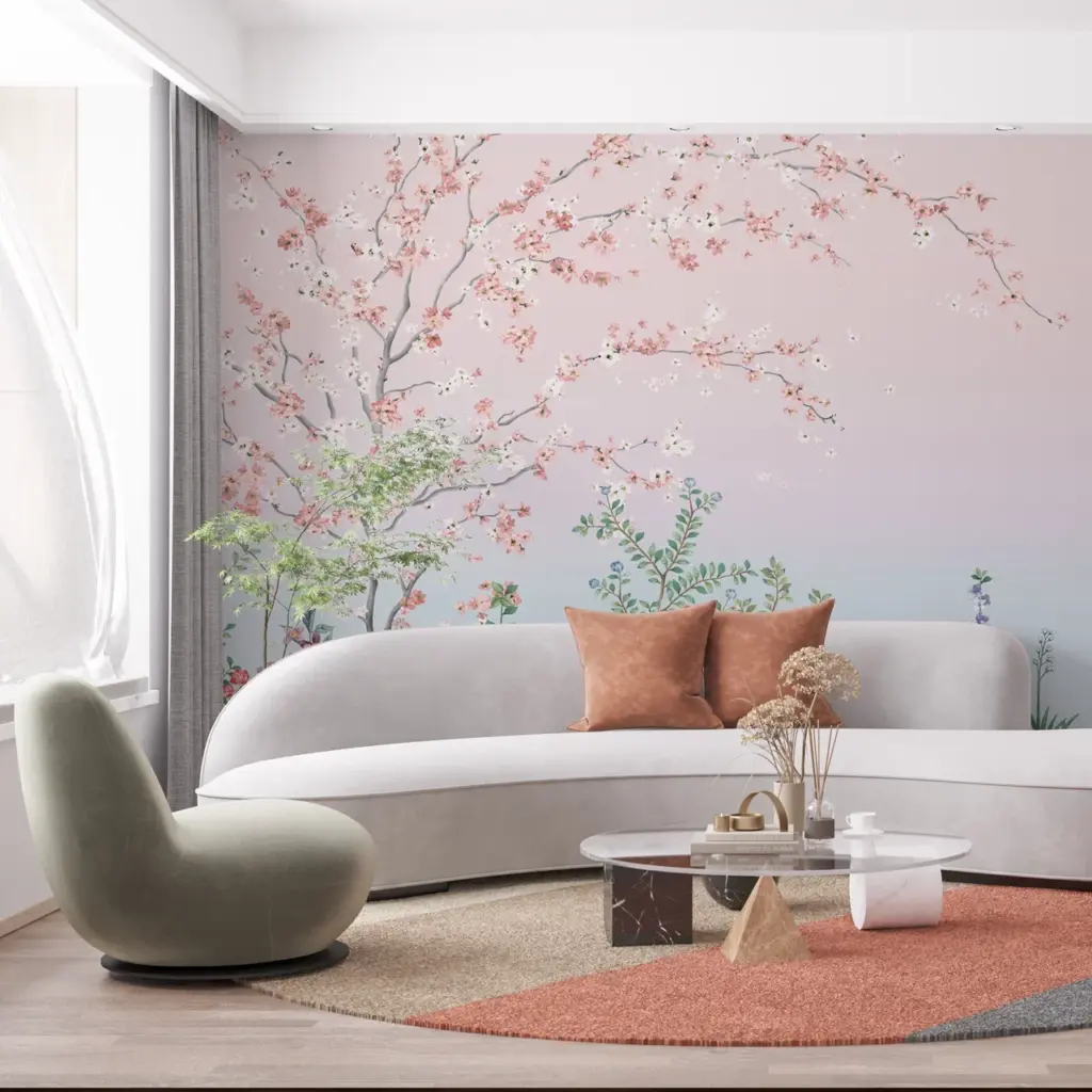 Colorful Flowers Pattern Design Mural WALLPAPER, Available in various Paper Texture, Code FJ306. It is Produced as 105 CM WIDE ROLL PANELS.. - Image 8