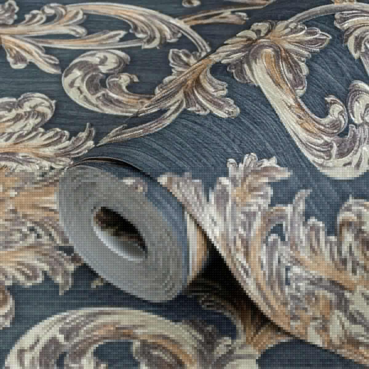 Damask Rich Ornament Wallpaper Blue Brown Code 6808-5 - Image 1