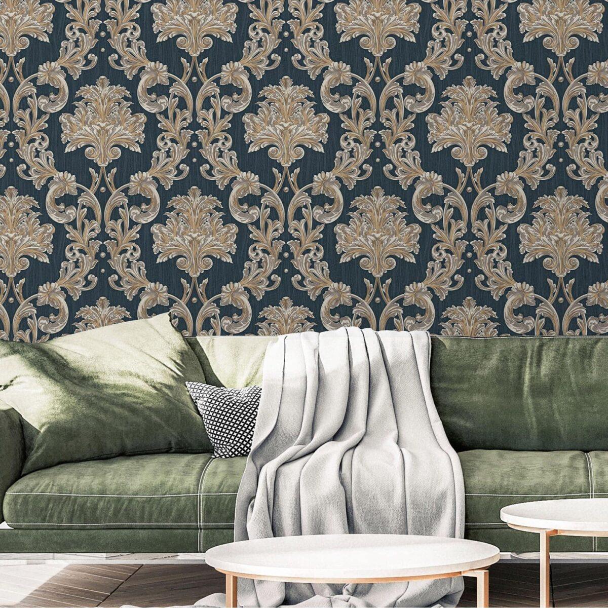 Damask Rich Ornament Wallpaper Blue Brown Code 6808-5 - Image 2