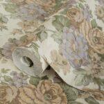 Blooming Roses Floral Pattern Wallpaper Beige Light Blue Code 5806-3