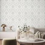 Modern Damask Pattern Wallpaper, Colour White Code 24206-1 - Image 4
