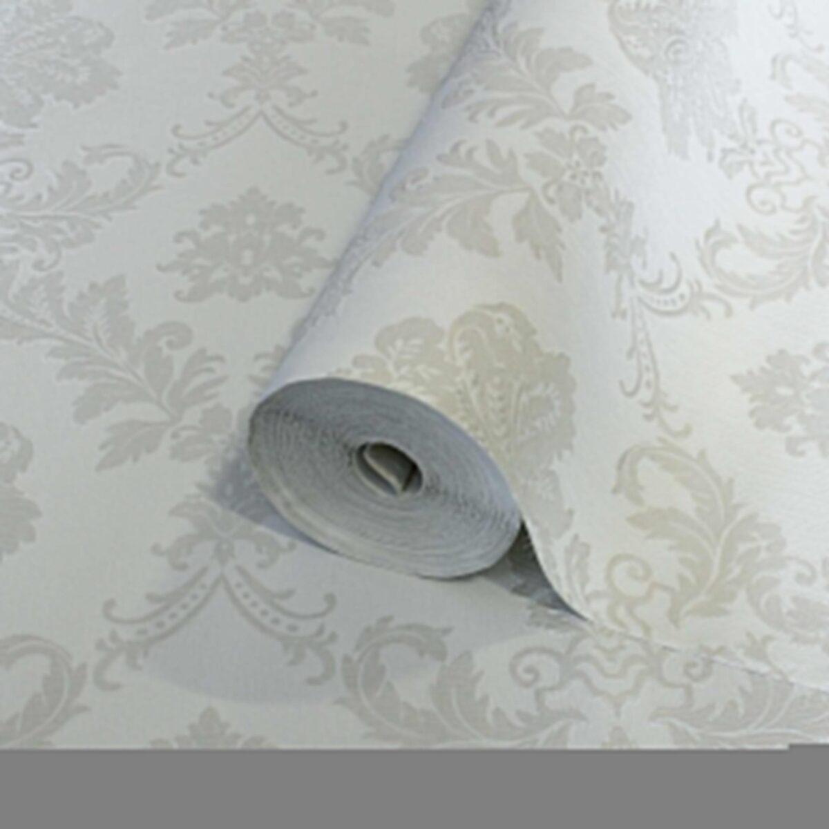 Modern Damask Pattern Wallpaper, Colour White Code 24206-1 - Image 1