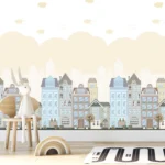 A cartoonish City with Colorful Buildings Wallpaper Gray Code 8903-2