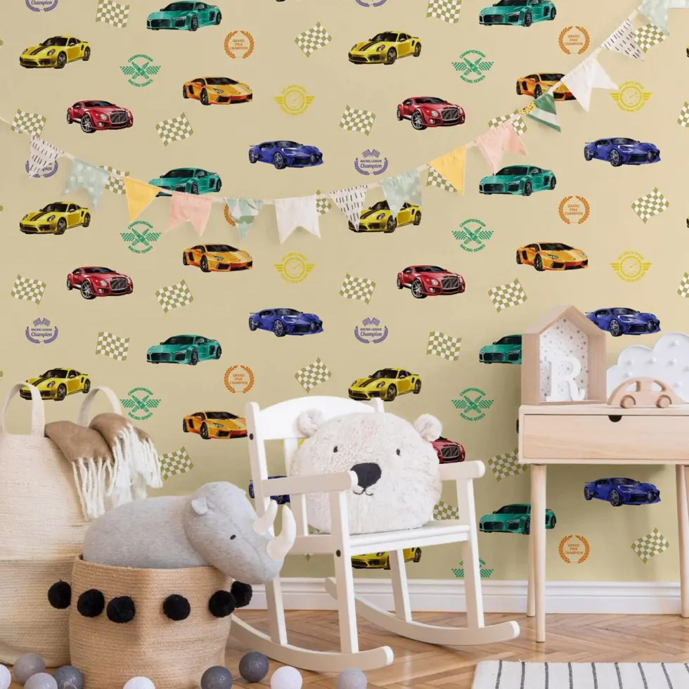 Racing Themed Wallpaper for Car and Speed Loving Kids Colors Light, Beige Code 8909-1 - Image 3