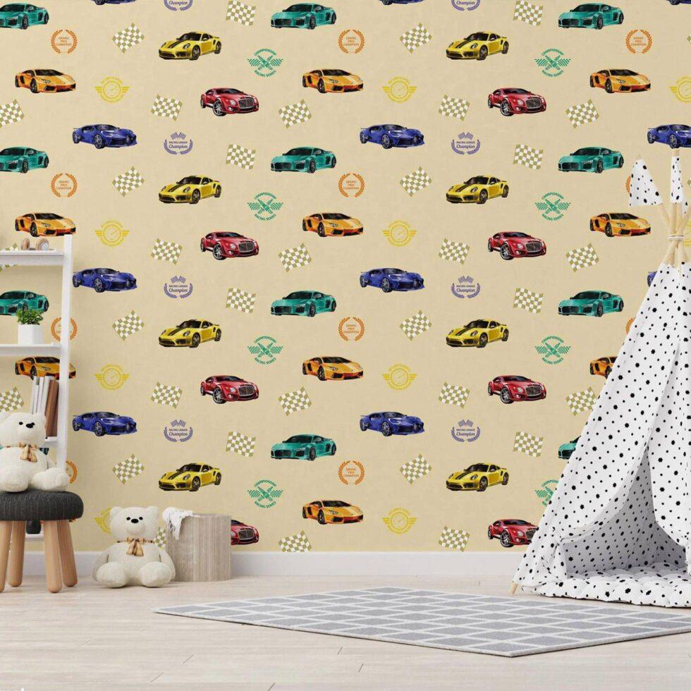 Racing Themed Wallpaper for Car and Speed Loving Kids Colors Light, Beige Code 8909-1 - Image 4