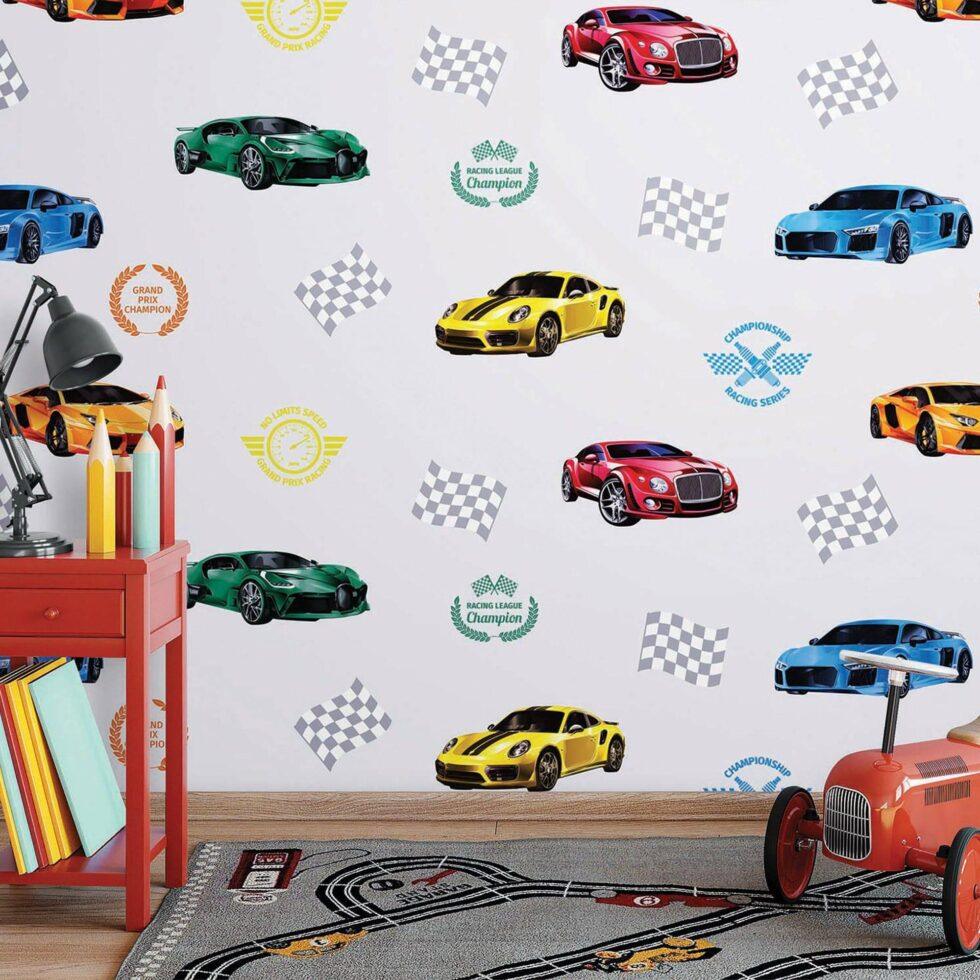 Racing Themed Wallpaper for Car and Speed Loving Kids Colors Light, Gray Code 8909-2