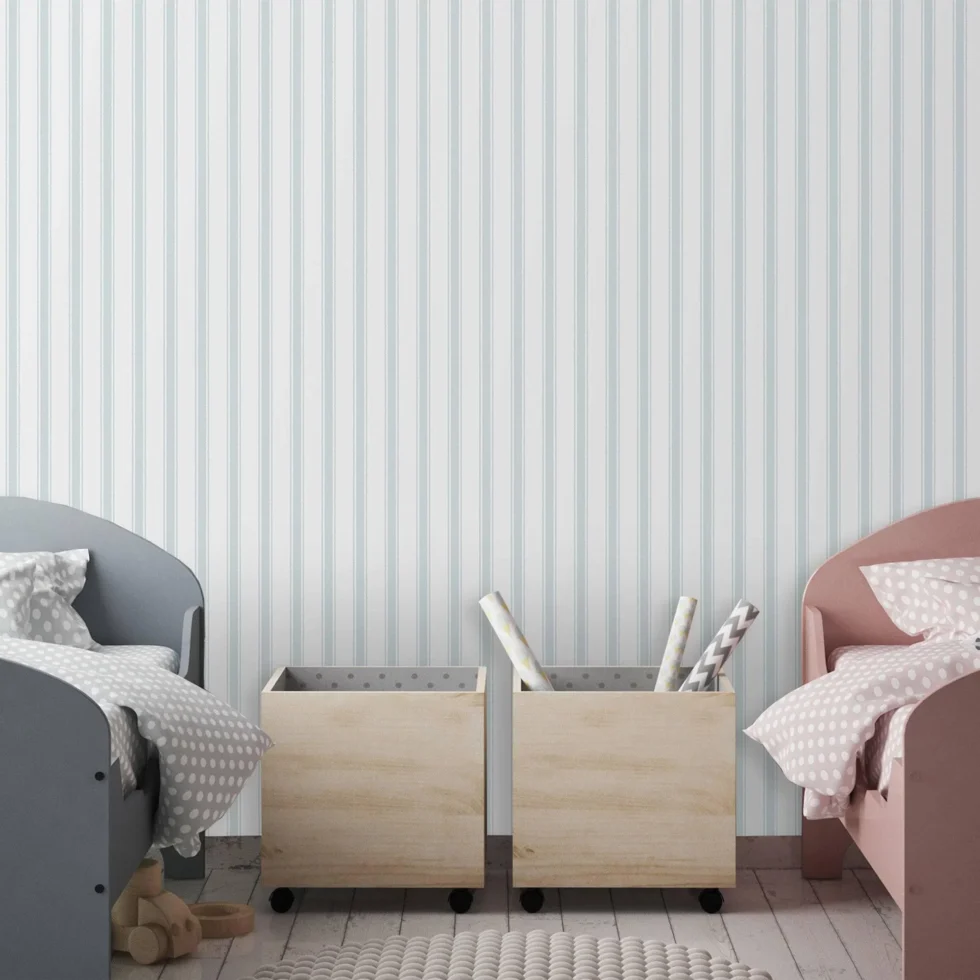 Classic Striped Kids Room Wallpaper Colour Light, Gray, Blue  Code 8900-1