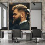 Barber Shop, VINYL FABRIC TEXTILE Wall Mural in Different Texture, Code B164. It is produced as ONE PIECE WITHOUT JOINT.